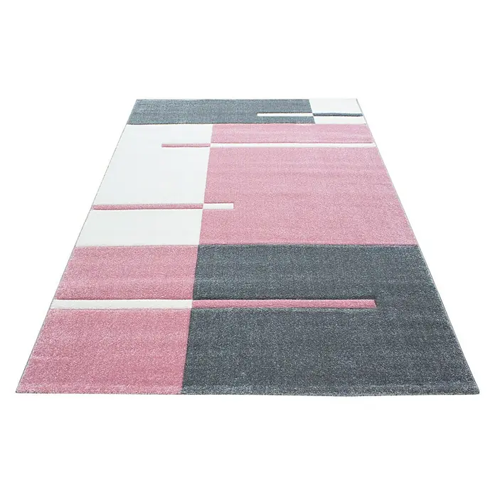 Kurzflorteppich Hawaii 1310Pink, 300 x 80 cm, 100% Polypropylen - Moderner Teppich mit geometrischem Muster in Rosa, Grau und Weiß für stilvolle Akzente im Wohnraum. Ein echter Hingucker!
