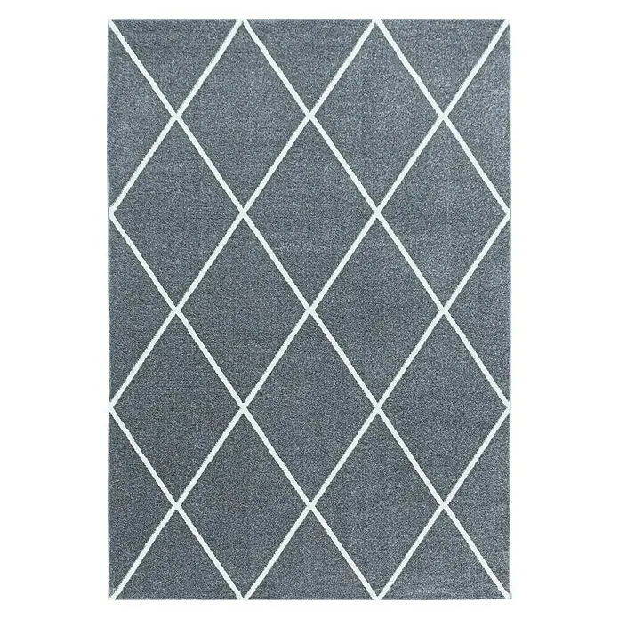 Hochflorteppich Rio 4601 - Silber, 150 x 80 cm, 100 % Polypropylen - Grauer Teppich mit Rautenmuster. Der Teppich hat ein modernes Design und eine angenehme Textur, perfekt für jedes Zuhause.