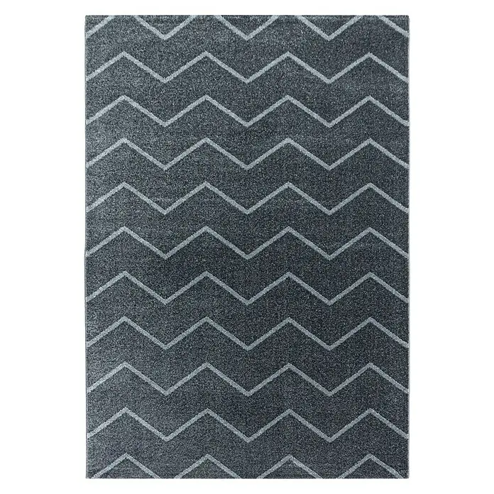 Hochflorteppich Rio 4602 - Grau, 200 x 140 cm, 100% Polypropylen - Dieser Teppich in Dunkelgrau mit Zickzackmuster verleiht jedem Raum einen modernen Touch. Er ist strapazierfähig und pflegeleicht.