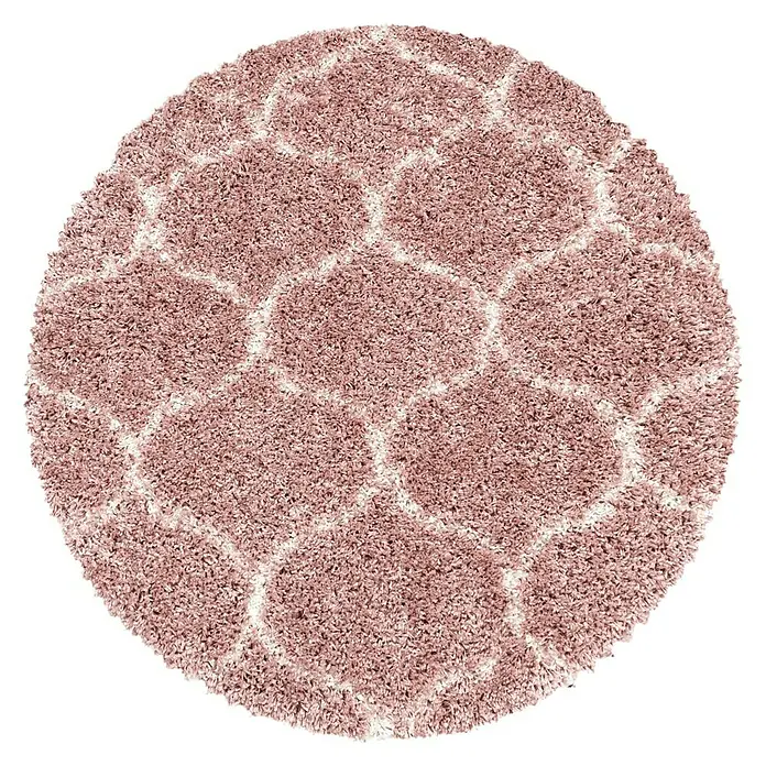 Hochflorteppich Salsa 3201Rose, Durchmesser: 160 cm, 100% Polypropylen - Runder, flauschiger Teppich in Rosa mit geometrischem Muster. Perfekt, um jedem Raum Wärme und Stil zu verleihen.