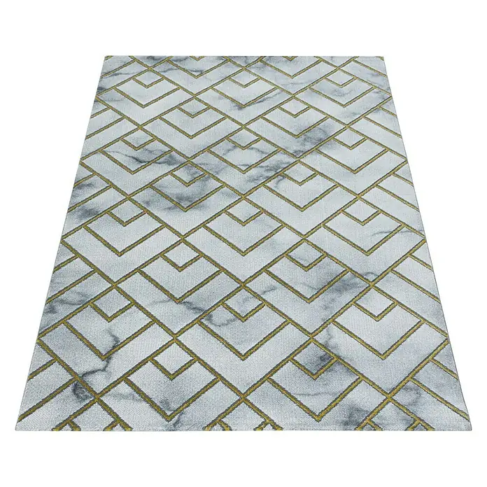 Kurzflorteppich Naxos 3813 - Gold, 200 x 140 cm, 80% Polypropylen, 20% Polyester - Moderner Marmor-Teppich mit geometrischen goldenen Akzenten, ein stilvolles Wohnaccessoire für jeden Raum.