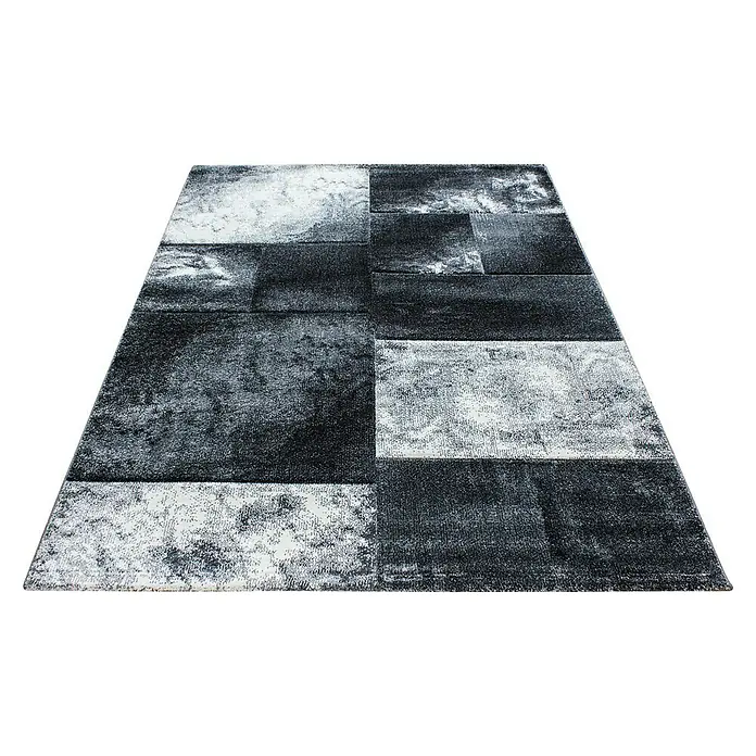 Kurzflorteppich Hawaii 1710 - Grau, 170 x 120 cm, 100% Polypropylen - Elegantes graues Patchwork-Muster auf einem modernen Teppich, ideal für Wohnzimmer oder Schlafzimmer.