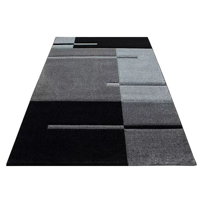 Kurzflorteppich Hawaii 1310 - Grau, 370 x 280 cm, 100 % Polypropylen - Modernes Teppich mit schwarz-grauem geometrischem Muster.