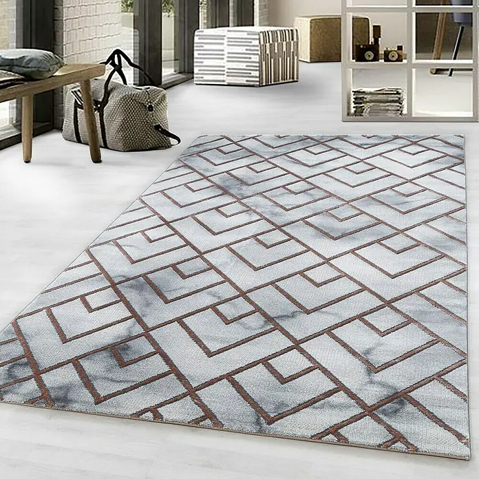 Kurzflorteppich Naxos 3813Bronze, 200 x 140 cm, 80% Polypropylen, 20% Polyester - Moderner Teppich mit geometrischem Marmormuster in Grau und Braun, ideal für stilvolle Wohnräume. Ein echter Hingucker für jedes Zimmer.