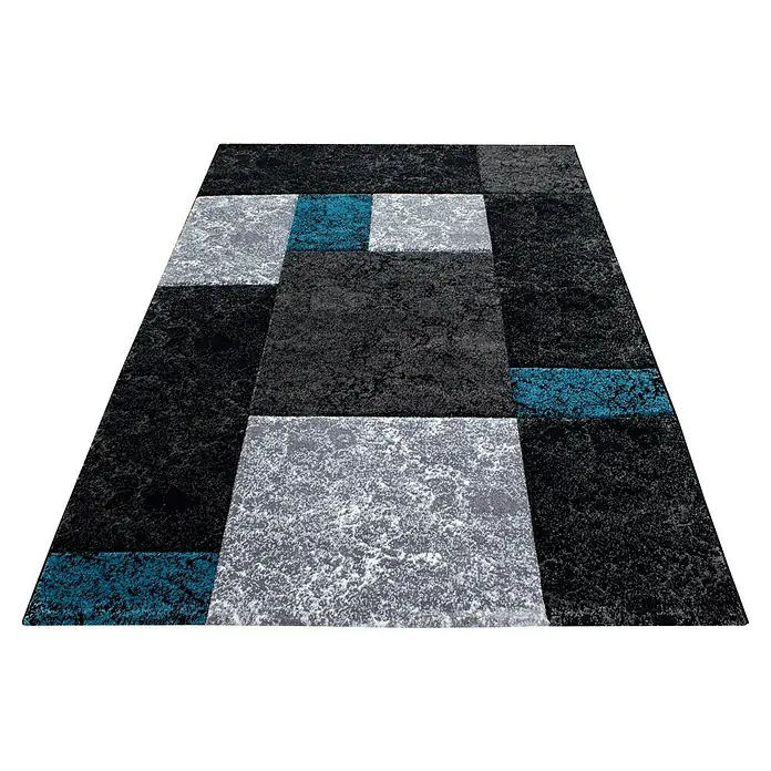 Kurzflorteppich Hawaii 1330 - Türkis, 340 x 240 cm, 100 % Polypropylen - Moderner Teppich mit geometrischem Muster in Schwarz, Grau und Türkis. Der Teppich verleiht jedem Raum einen stilvollen Touch.