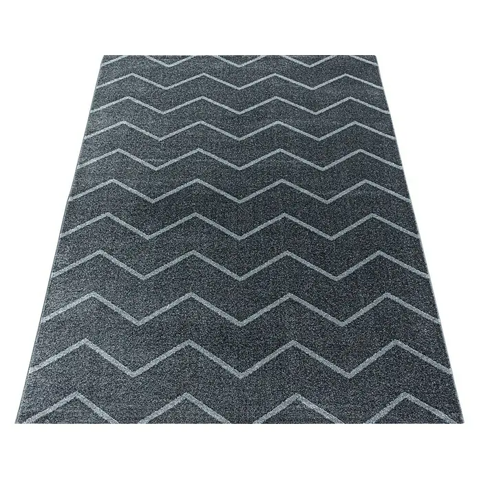 Hochflorteppich Rio 4602 - Grau, 200 x 140 cm, 100% Polypropylen - Moderner grauer Teppich mit Zickzackmuster für stilvolle Akzente in jedem Raum.