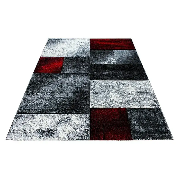 Kurzflorteppich Hawaii 1710 - Rot, 300 x 80 cm, 100% Polypropylen - Moderner Teppich mit geometrischem Muster in Rot, Grau und Schwarz für ein stilvolles Ambiente.