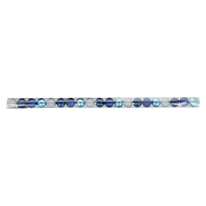 Christbaumkugel-Mix - Blau, Kunststoff, Rund, Durchmesser: 5 cm - Gemischte blaue und silberne Weihnachtsbaumkugeln in transparenter Kunststoffverpackung.