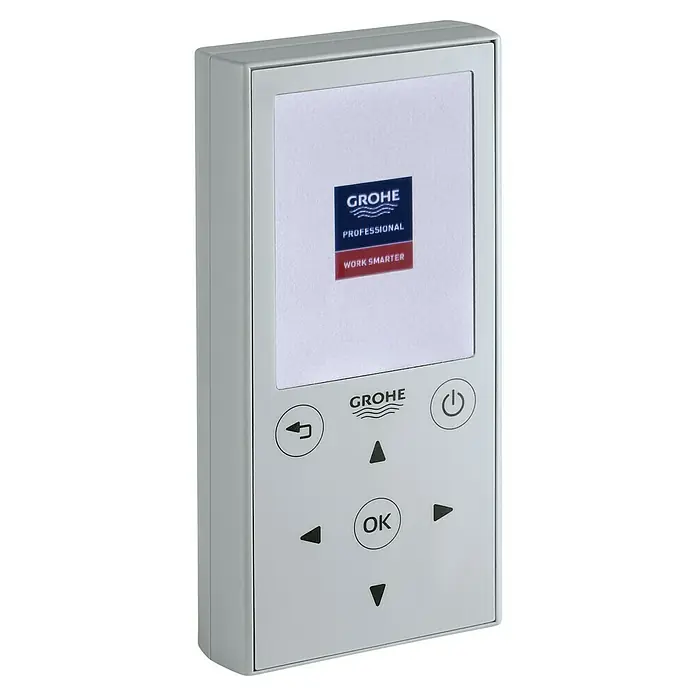 Grohe Fernbedienung - Weiß - Abbildung eines Grohe-Produkts, das ein elektronisches Bedienfeld mit Display und mehreren Bedientasten zeigt, professionelles Design.