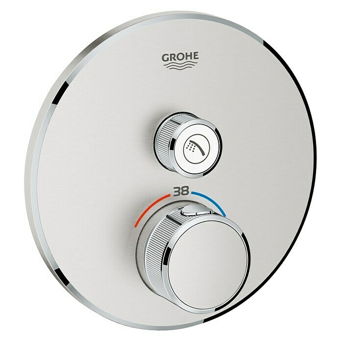 Grohe Grohtherm SmartControl UP-ThermostatarmaturMit 1 Absperrventil, Rund, Supersteel, Glänzend Diagonal View