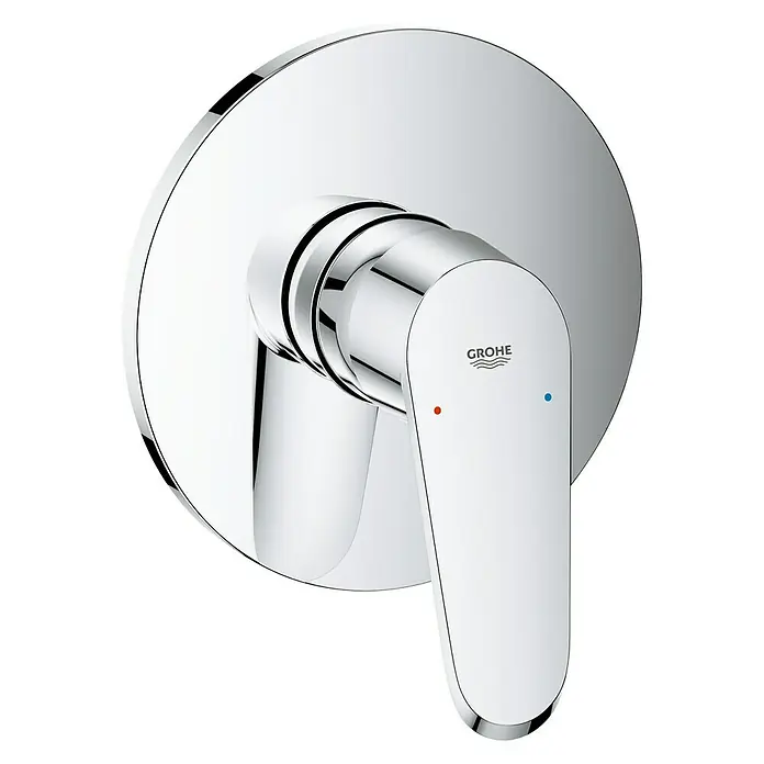 Grohe Eurodisc Cosmopolitan UP-Brausearmatur - Chrom, Glänzend - Abgebildet ist eine glänzende, verchromte Grohe Armatur für das Badezimmer mit Hebel zur Wassereinstellung und Temperaturregelung.