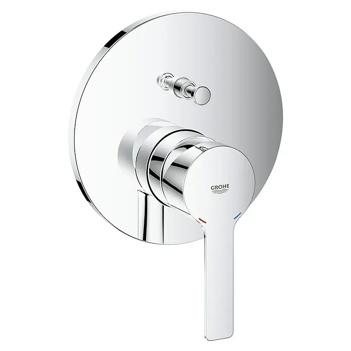 Grohe Lineare UP-Badewannenarmatur - Chrom, Glänzend - Eine glänzende Grohe Armatur mit Hebel und Temperaturanzeige, ideal für moderne Badezimmerdesigns.