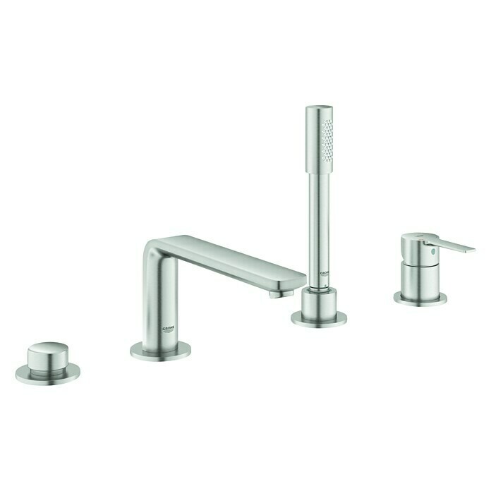 Grohe Lineare Wannenrandarmatur4-Loch, Supersteel, Matt Diagonal View