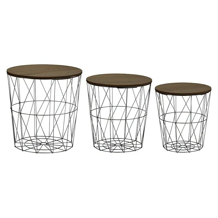 Beistelltisch Korb - Ø x H: 29 x 30 cm, Dunkelbraun, Mitteldichte Holzfaserplatte (MDF) - Dreier-Set runde Beistelltische mit Holzplatte und Metallgestell in Korbform. Vielseitig und dekorativ für jeden Wohnraum.