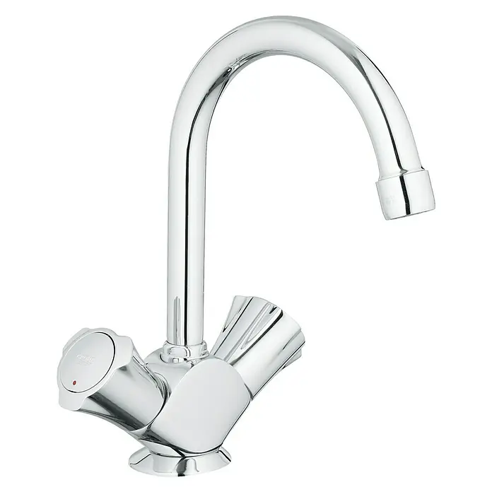 Grohe Costa Waschtischarmatur - Chrom - Eine glänzende Chrom-Küchenarmatur mit zwei Griffen und einem geschwungenen Auslauf, die Eleganz und Funktionalität vereint.