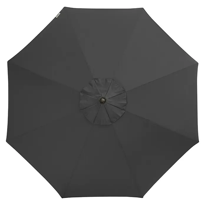 Doppler Alu Wood Marktschirm rund Ultra - Anthrazit, Durchmesser Bespannung: 350 cm - Grauer Gartenschirm von oben, zeigt die elegante, schützende Abdeckung, ideal für sonnige Tage im Freien.