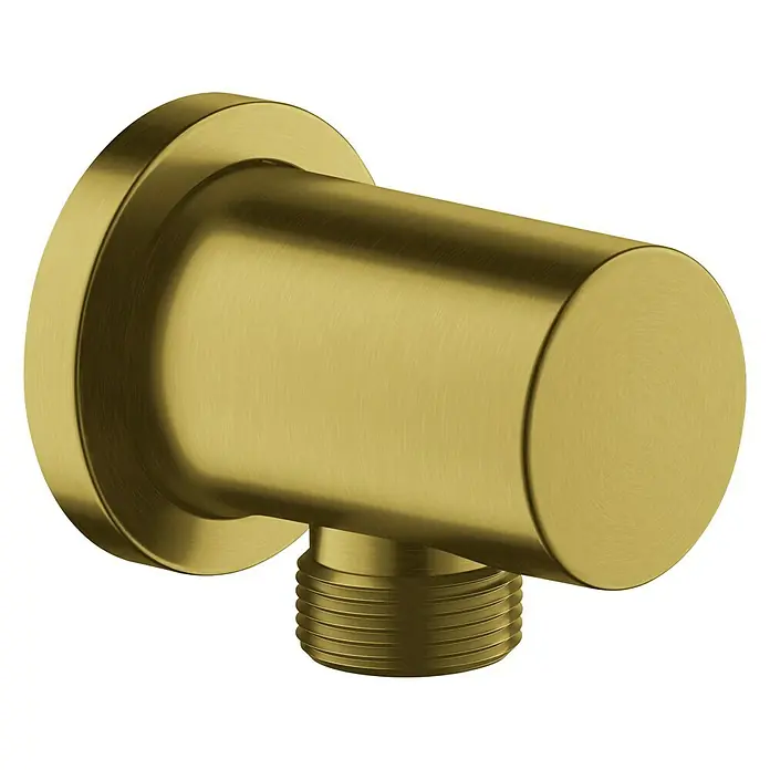 Grohe Rainshower Brauseanschluss - ½″, Cool Sunrise gebürstet - Nahaufnahme eines eleganten, goldenen Eckventils mit Gewindeanschluss, perfekt für moderne Badezimmer- oder Kücheninstallationen.