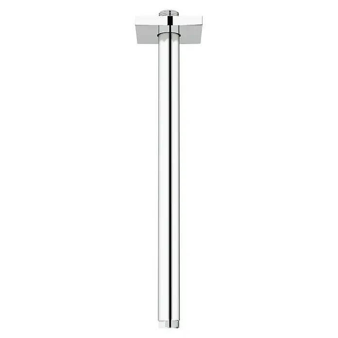 Grohe Rainshower Brausearm - Deckenmontage, Höhe: 31 cm, ½″, Eckig - Eine glänzende, verchromte Duschstange mit quadratischer Kopfplatte für moderne Badezimmerdesigns. Die Stange ist schlank und minimalistisch.