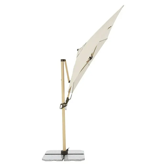 Doppler Alu Wood Ampelschirm AX Ultra - Natur, Bespannungsmaß (L x B): 300 x 220 cm - Eleganter, cremefarbener Sonnenschirm mit Holzrahmen und stabilem Fuß für den Außenbereich. Perfekt für Schatten an sonnigen Tagen.