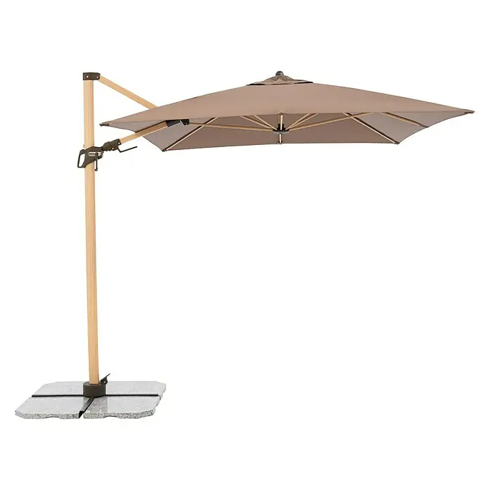 Doppler Alu Wood Ampelschirm AX Ultra - Greige, Bespannungsmaß (L x B): 300 x 220 cm - Sonnenschirm mit quadratischem Schirm und stabilem Standfuß für den Garten.