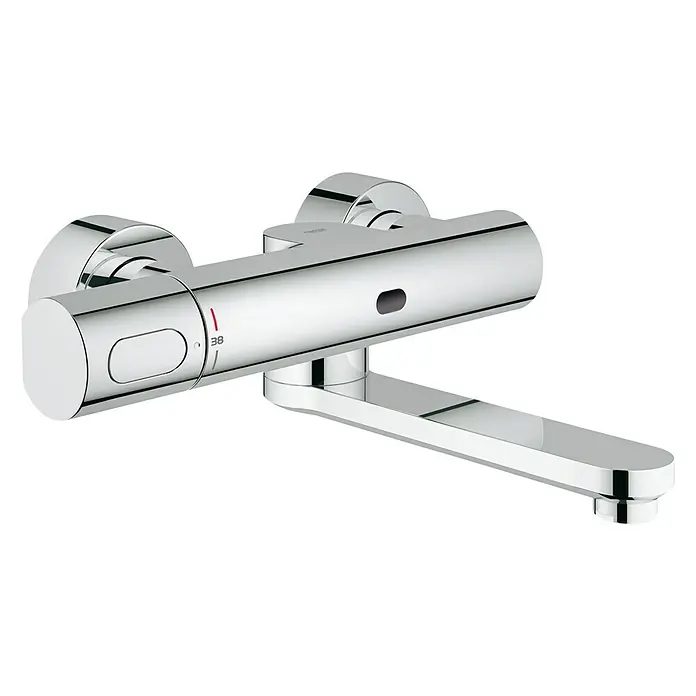 Grohe Eurosmart Cosmopolitan Waschtischarmatur - Infrarot-Elektronik, Chrom, Glänzend, Ausladung: 255 mm - Ein schlichtes, verchromtes Badarmatur mit Temperaturregler und modernem Design. Ideal für jedes Badezimmer.