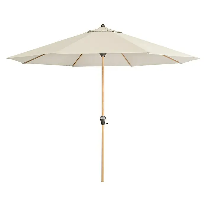 Doppler Alu Wood Marktschirm rund Ultra - Natur, Durchmesser Bespannung: 350 cm - Eleganter Sonnenschirm in Beige mit Holzstiel. Perfekt für den Garten oder die Terrasse und bietet angenehmen Schatten an sonnigen Tagen.