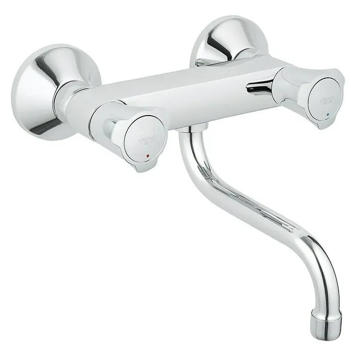 Grohe Spültischarmatur - Chrom, Glänzend, Auslauf schwenkbar - Glänzender Chrom-Wasserhahn der Marke Grohe mit Drehgriffen für Warm- und Kaltwasser.