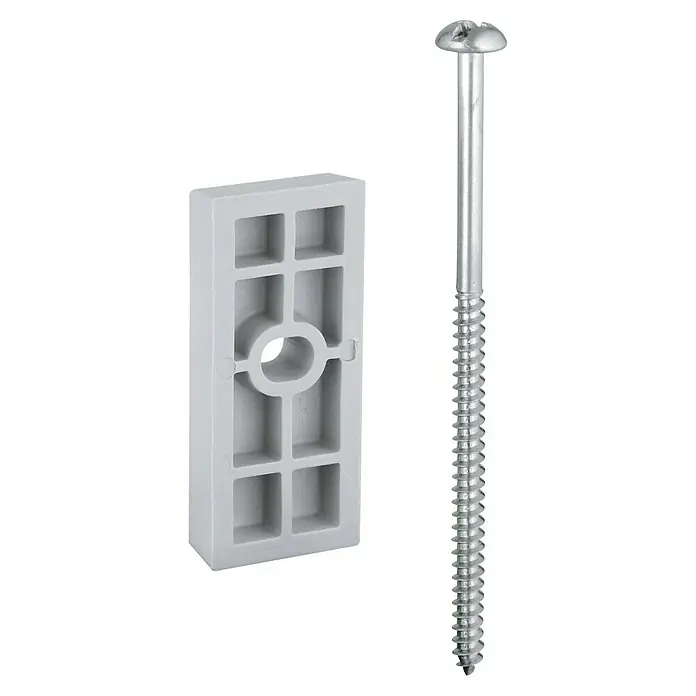Grohe Ausgleichsring Relexa / Rainshower - Passend für: Relexa / Rainshower Brausestangen - Nahaufnahme eines Dübelblocks mit passender Schraube, ideal für die sichere Montage von Möbeln und anderen Bauteilen.