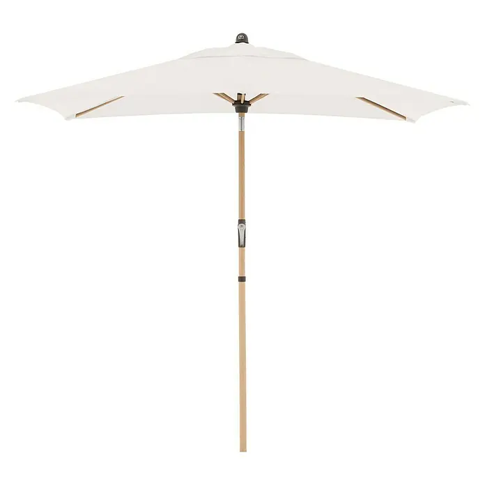 Doppler Alu Wood Marktschirm Ultra - Natur, Bespannungsmaß (L x B): 210 x 140 cm - Ein cremefarbener Sonnenschirm mit rechteckigem Bezug und Holzstiel bietet Schatten vor der Sonne. Ideal für Garten, Terrasse oder Balkon.