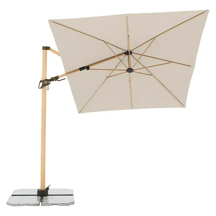 Doppler Alu Wood Ampelschirm AX Ultra - Natur, Bespannungsmaß (L x B): 300 x 220 cm - Großformatiger quadratischer Sonnenschirm mit beigem Stoff und Holzrahmen, ideal für den Außenbereich.