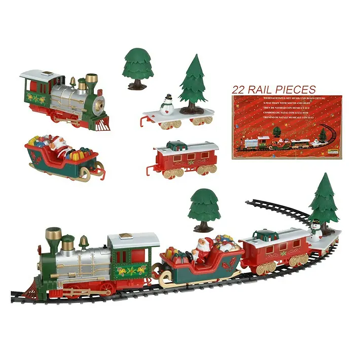 Weihnachtsspielzeug Weihnachtszug - Bunt, Kunststoff, 283 cm - Weihnachtliches Spielzeugeisenbahn-Set mit festlichen Waggons, Bäumen und Gleisen.