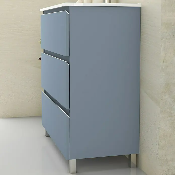 Artysan Mueble bajo de lavabo Ons - L x An x Al: 38,6 x 80 x 83,3 cm, Azul - Lavabo de baño azul moderno con tres cajones y patas cromadas, ideal para cualquier diseño de baño.