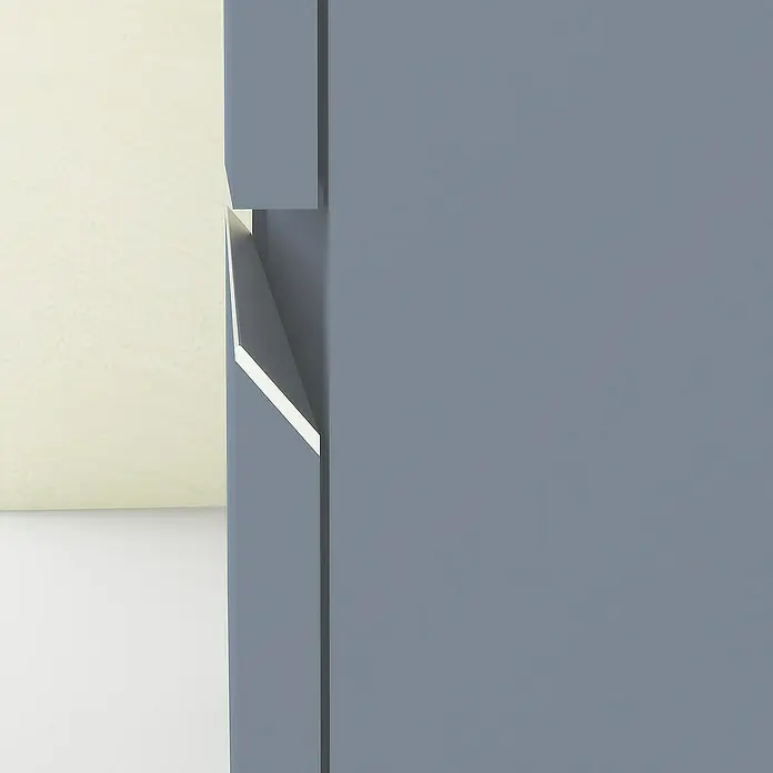 Artysan Mueble bajo de lavabo Ons - L x An x Al: 38,6 x 80 x 83,3 cm, Azul - Primer plano de un moderno armario gris con una puerta ligeramente abierta, ofreciendo una mirada al interior.