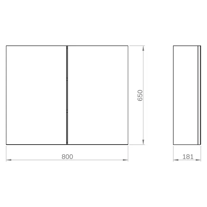 Artysan Armario con espejo Ons - An x Al: 80 x 65 cm, Plástico, Azul - Presentación del producto del mueble de lavabo con dimensiones. El ancho es de 800 mm, la altura es de 650 mm y la profundidad de 181 mm.