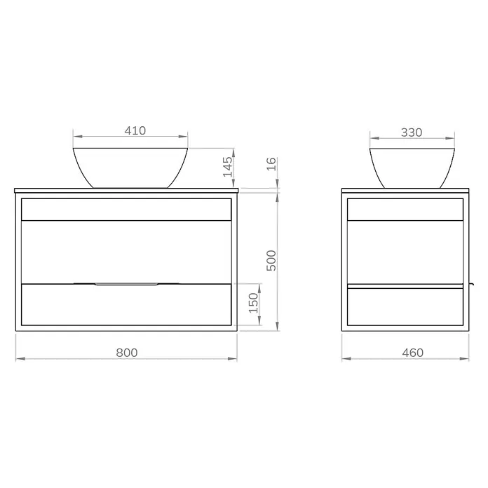 Artysan Conjunto de mueble de baño Izaro - Ancho: 80 cm, 3 pzs., Teja/Blanco, Mate - Imagen de un mueble de baño con lavabo. Dimensiones: 800 x 460 x 500 mm. Lavabo: 410 x 330 x 145 mm.