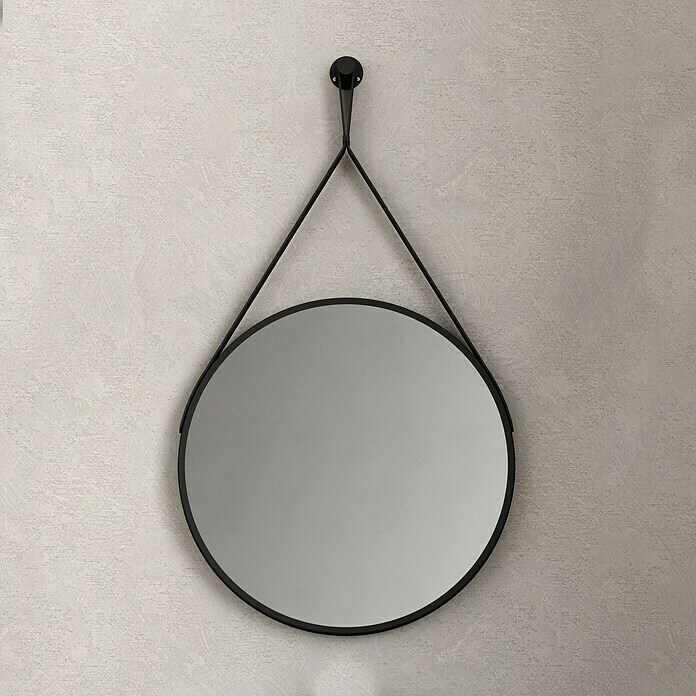 Espejo de mesa metálico negro con base circular