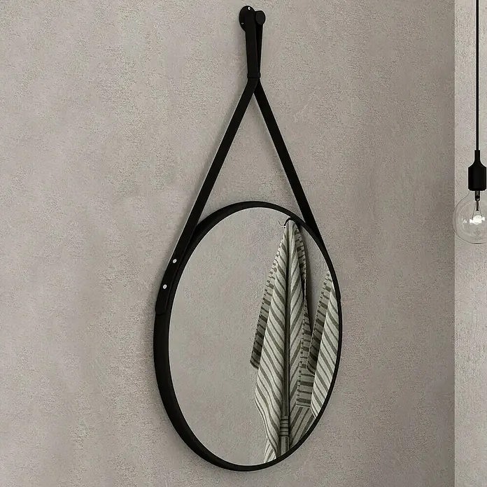 Artysan Espejo con marco Black Belt 60 - Diámetro: 60 cm, Negro - Espejo redondo de pared con marco negro y toallero, decoración elegante y práctica.