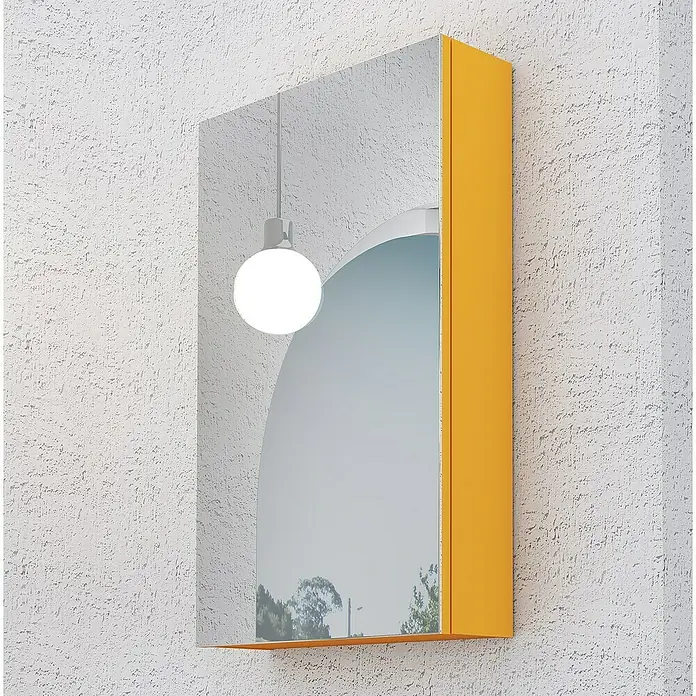 Artysan Armario con espejo Buda - An x Al: 48 x 80 cm, Plástico, Mostaza - Este armario con espejo amarillo mostaza es un complemento elegante para cualquier baño, que ofrece funcionalidad y diseño moderno.