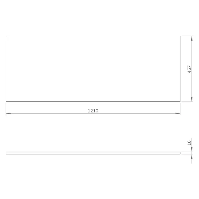 Artysan Encimera para lavabo Top - 45,7 x 121 x 1,6 cm, Blanco - Diagrama de un tablero rectangular con dimensiones 1210 x 457 x 16.