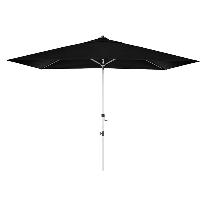 Doppler Expert Marktschirm Auto Tilt - Schwarz, Bespannungsmaß (L x B): 300 x 200 cm - Schwarzer Sonnenschirm mit weißem Ständer. Der elegante Schirm bietet optimalen Sonnenschutz und ist ein stilvoller Hingucker für jeden Außenbereich.