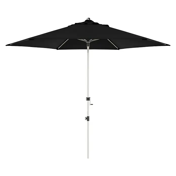 Doppler Expert Marktschirm rund Auto TiltSchwarz, Durchmesser Bespannung: 320 cm - Schwarzer Gartenschirm mit weißem Mast und Streben, ideal für sonnige Tage im Freien, um Schatten zu spenden.