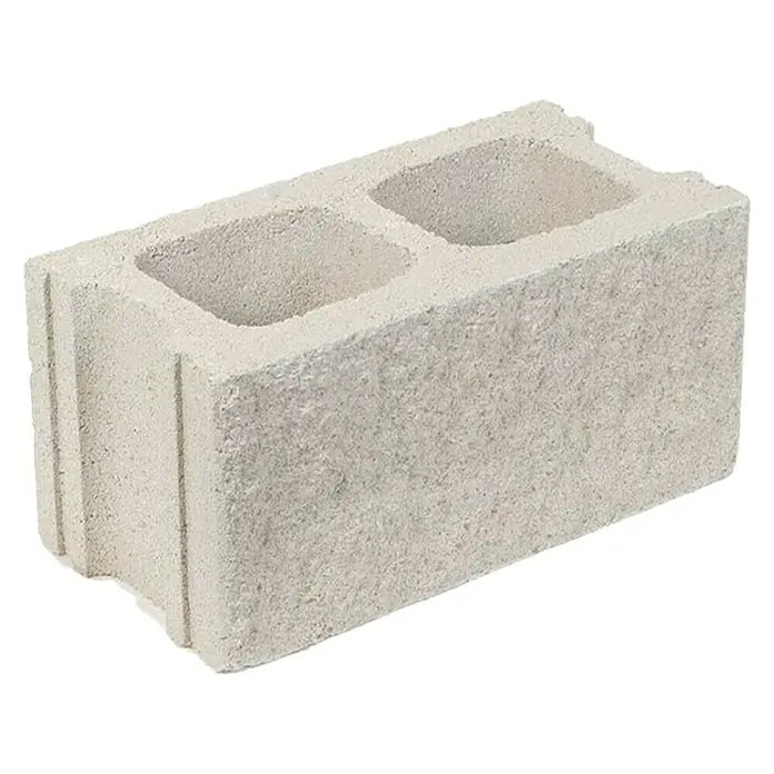 BHS Mallorca Bloque de hormigón poroso split - 40 x 20 x 20 cm, Crema, Hormigón - Primer plano de un bloque de hormigón gris con dos agujeros, ideal para proyectos de construcción.