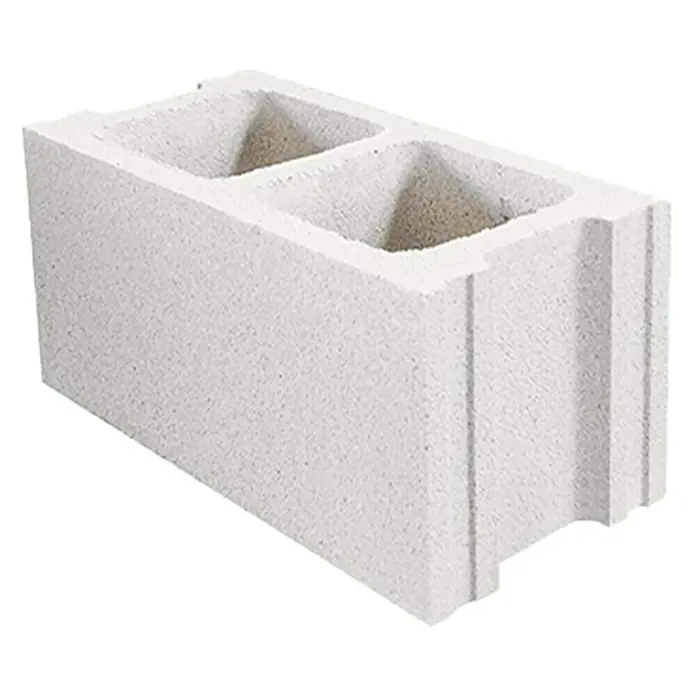 BHS Madrid Bloque de hormigón poroso caravista - 40 x 20 x 20 cm, Blanco, Hormigón - Primer plano de un solo bloque de hormigón blanco. Ideal para proyectos de construcción y la edificación de paredes y estructuras.