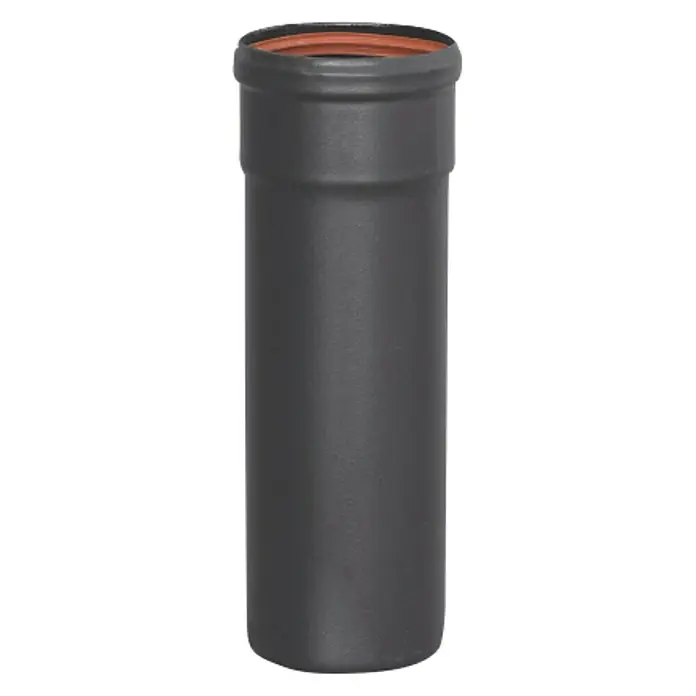 Practic Tubo para pellets - Ø x L: 80 mm x 50 cm, Negro - Vista detallada de una tubería de aguas residuales con junta de labio, diseñada para instalaciones sanitarias.