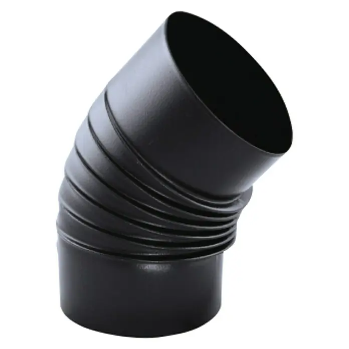 Practic Codo de tubo - Diámetro: 120 mm, 45 °, Negro mate - Codo de tubo de estufa angular negro para una extracción segura de gases de combustión.