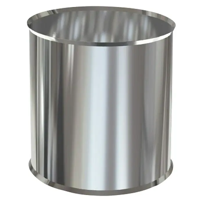 Practic Manguito de unión para tubos pared simple H-H - Diámetro: 150 mm, Inox - Imagen de un recipiente cilíndrico de metal con superficie brillante, adecuado para almacenar objetos.
