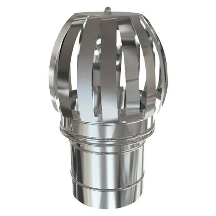 Practic Sombrerete giratorio pared simple - Diámetro: 125 mm, Inox - Un sombrerete de chimenea plateado brillante con un diseño esférico para una protección óptima contra los elementos.