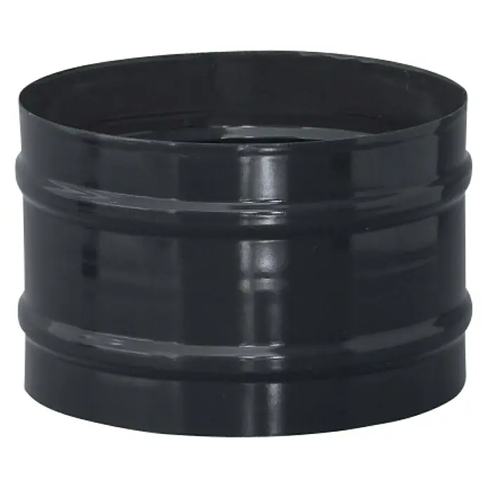 Practic Manguito de unión para tubos H-H - Diámetro: 150 mm, Negro brillo - Imagen de un conector de tubo de estufa negro.
