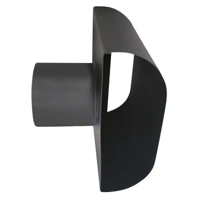 Practic Deflector horizontal para estufa de pellets - Diámetro: 80 mm, Negro - Primer plano de un respiradero negro para exteriores, diseñado para proporcionar una solución de ventilación eficaz.