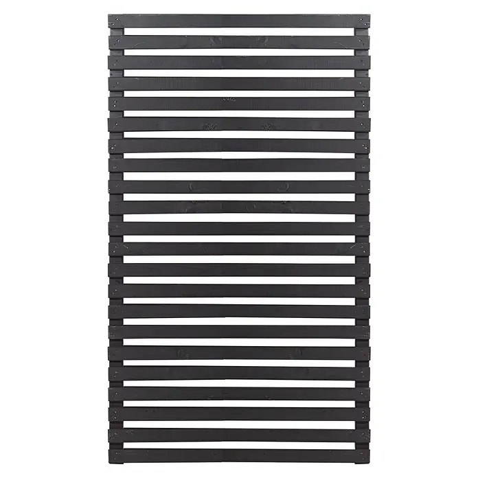 Plus Sichtschutzelement Tokyo - 83 x 140 cm, Holz, Schwarz - Dunkelgrauer Holzrahmen mit horizontalen Lamellen und erkennbaren Befestigungspunkten, ideal für rustikale Designs.